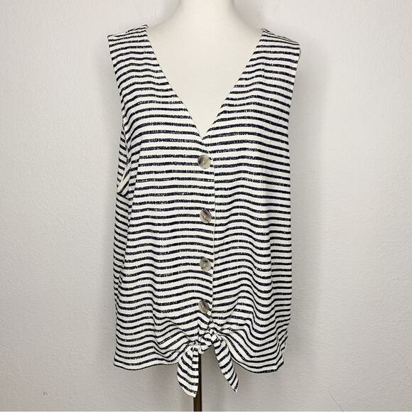 NWT Old Navy Navy Stripe Sleeveless Button Front Tie Top Size XXL $24.99 - Picture 1 of 10